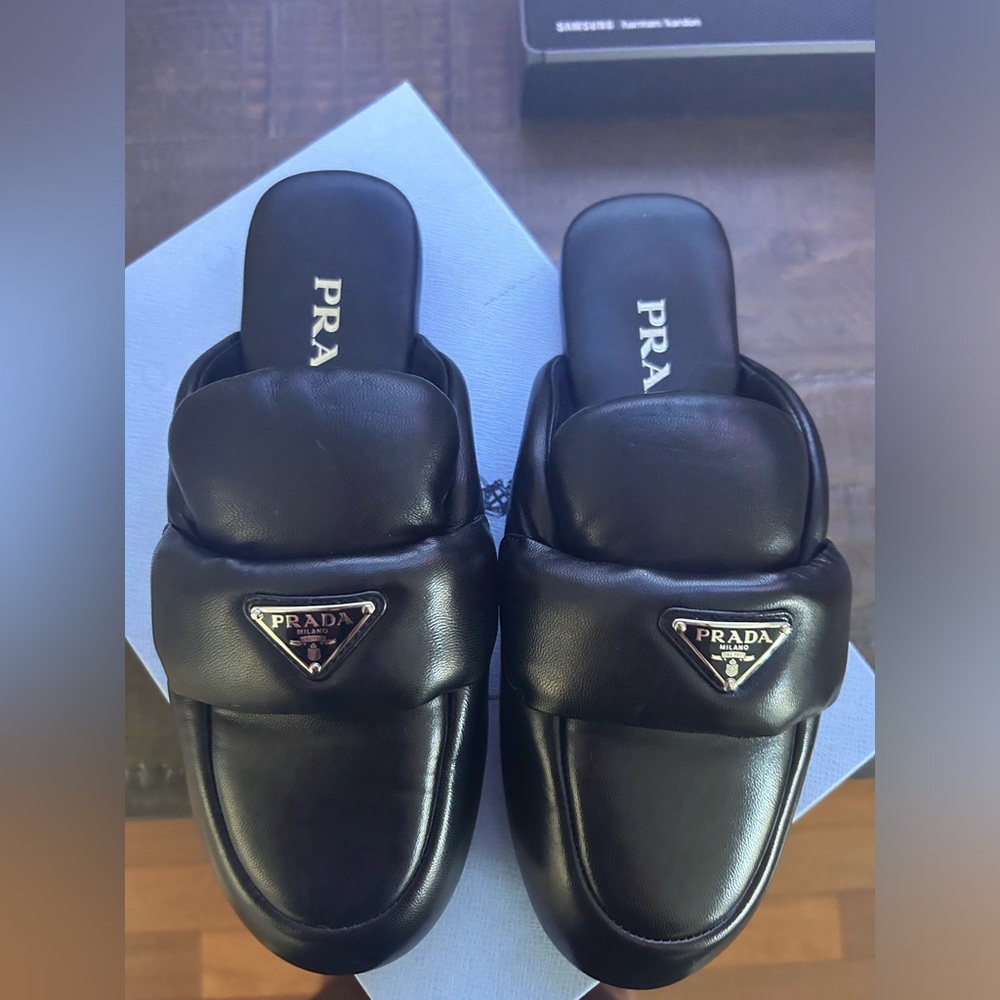 NWT Prada Padded Leather Loafer Mules